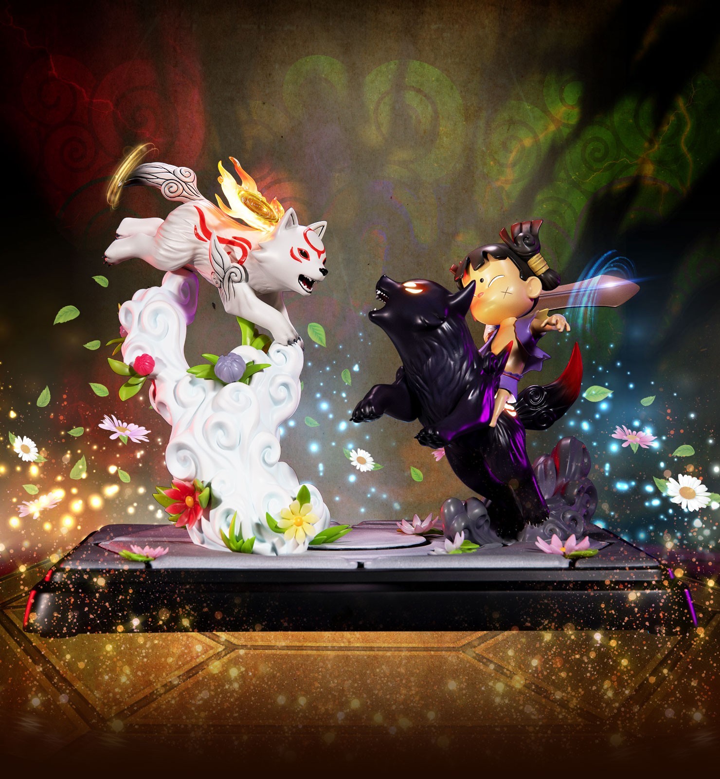 Ookamiden: Chiisaki Taiyou - Chibiterasu - Dark Chibiterasu - Kuninushi - Chibiterasu vs. Dark Chibiterasu & Possessed Kuni (Exclusive Edition) (First 4 Figures) photo 27