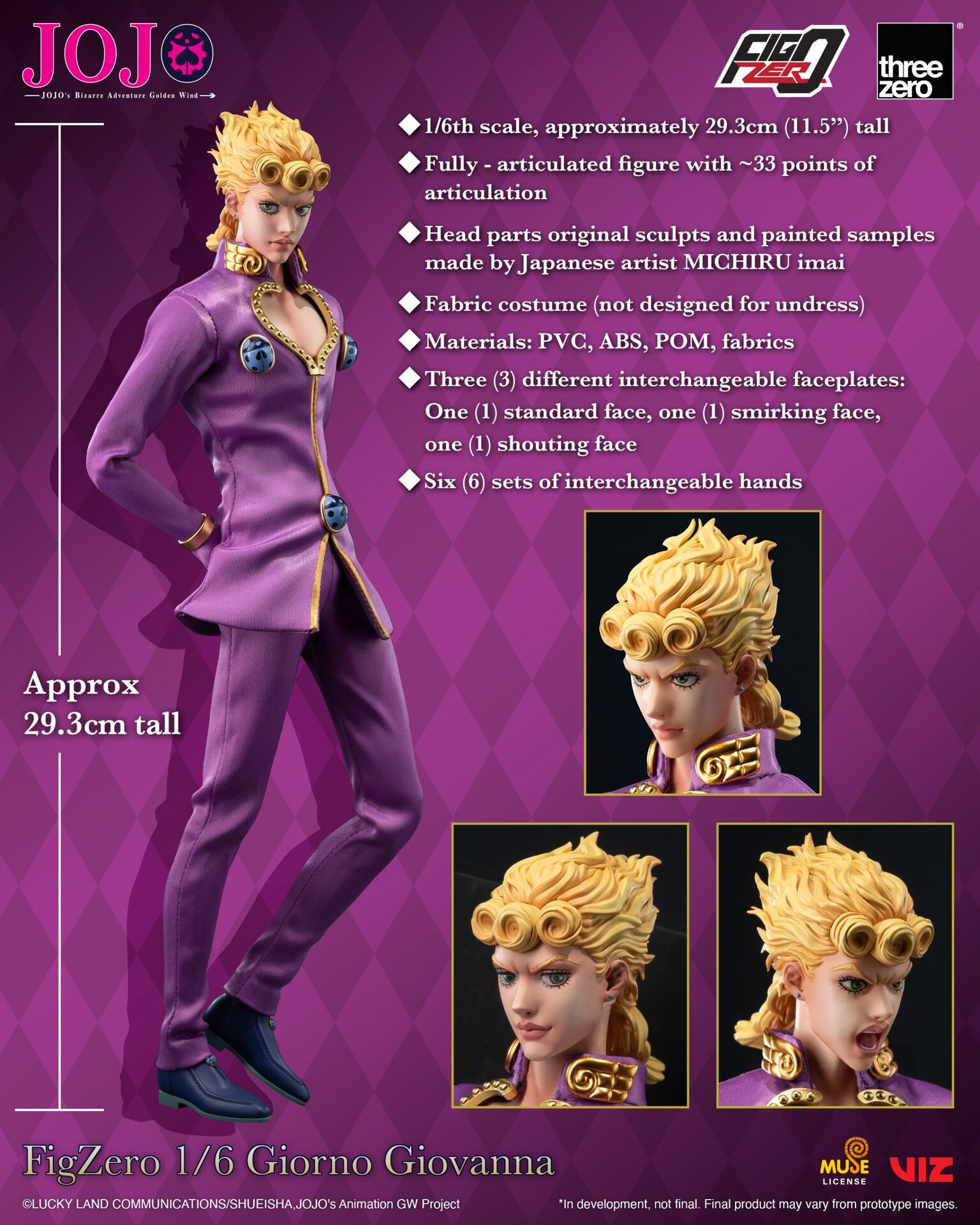 Jojo no Kimyou na Bouken - Ougon no Kaze - Giorno Giovanna - FigZero - 1/6 (ThreeZero)